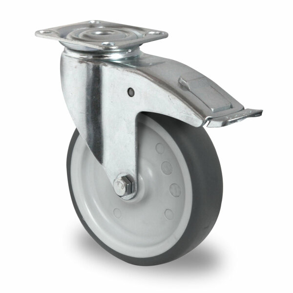roulette pivotante avec frein total ø 100 mm série P2T2 moyeu lisse