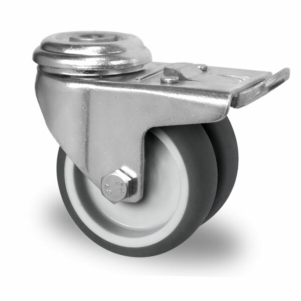 bolt hole swivel castor with total brake ø 75 mm series P2T2 plain bearing