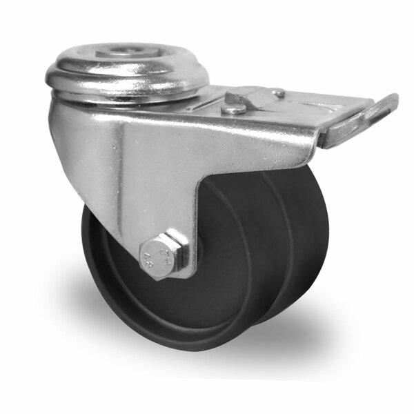 bolt hole swivel castor with total brake ø 50 mm series N4N4 plain bearing