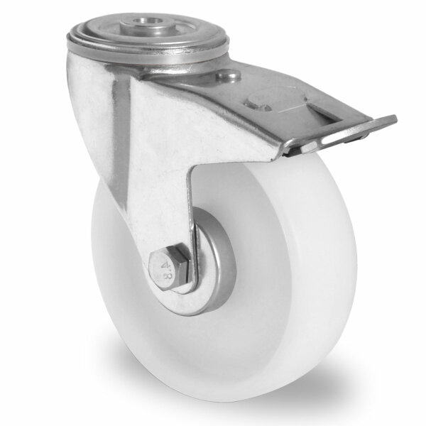 bolt hole swivel castor with total brake ø 100 mm series P0P0 roller bearing
