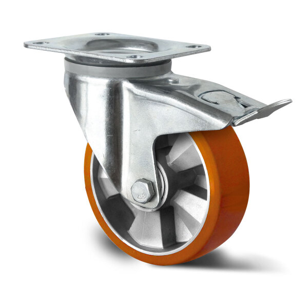 swivel castor with total brake ø 125 mm series BAU5 double ball bearing