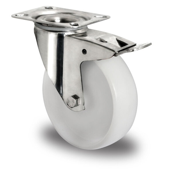 zwenkwiel met totale rem ø 100 mm serie N0N0 glijlager RVS
