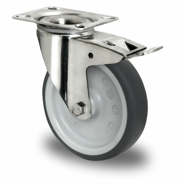 swivel castor with total brake ø 100 mm series P2W2 plain bearing stainless steel